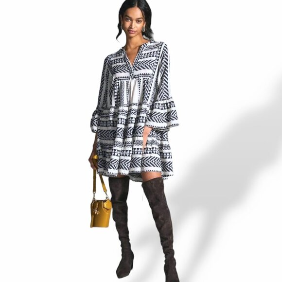 Devotion Twins Ella embroidered tiered ethnic bell sleeves boho hippie dress M - Picture 5 of 16